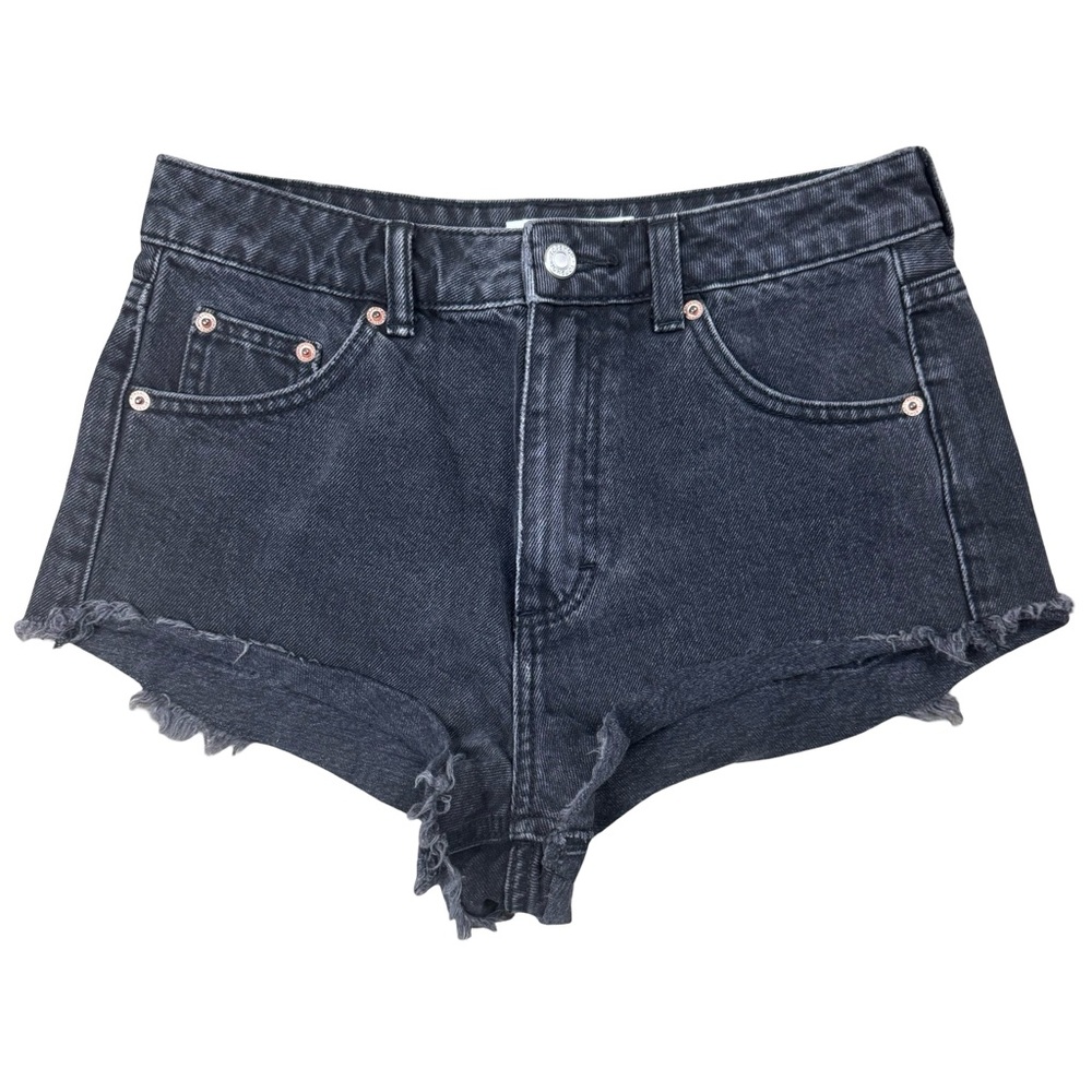 Topshop Kiri Black High Rise Denim Frayed Jean Shorts Size 6